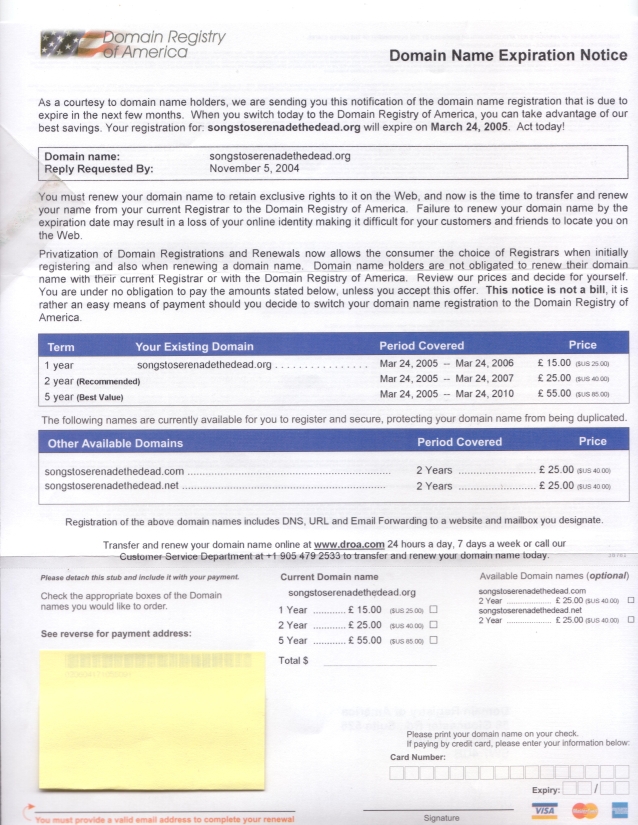 Domain Registry of America Letter